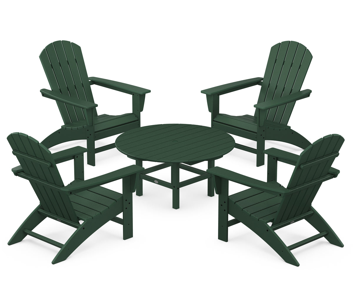POLYWOOD Nautical 5-Piece Adirondack Chair Conversation Set in Green