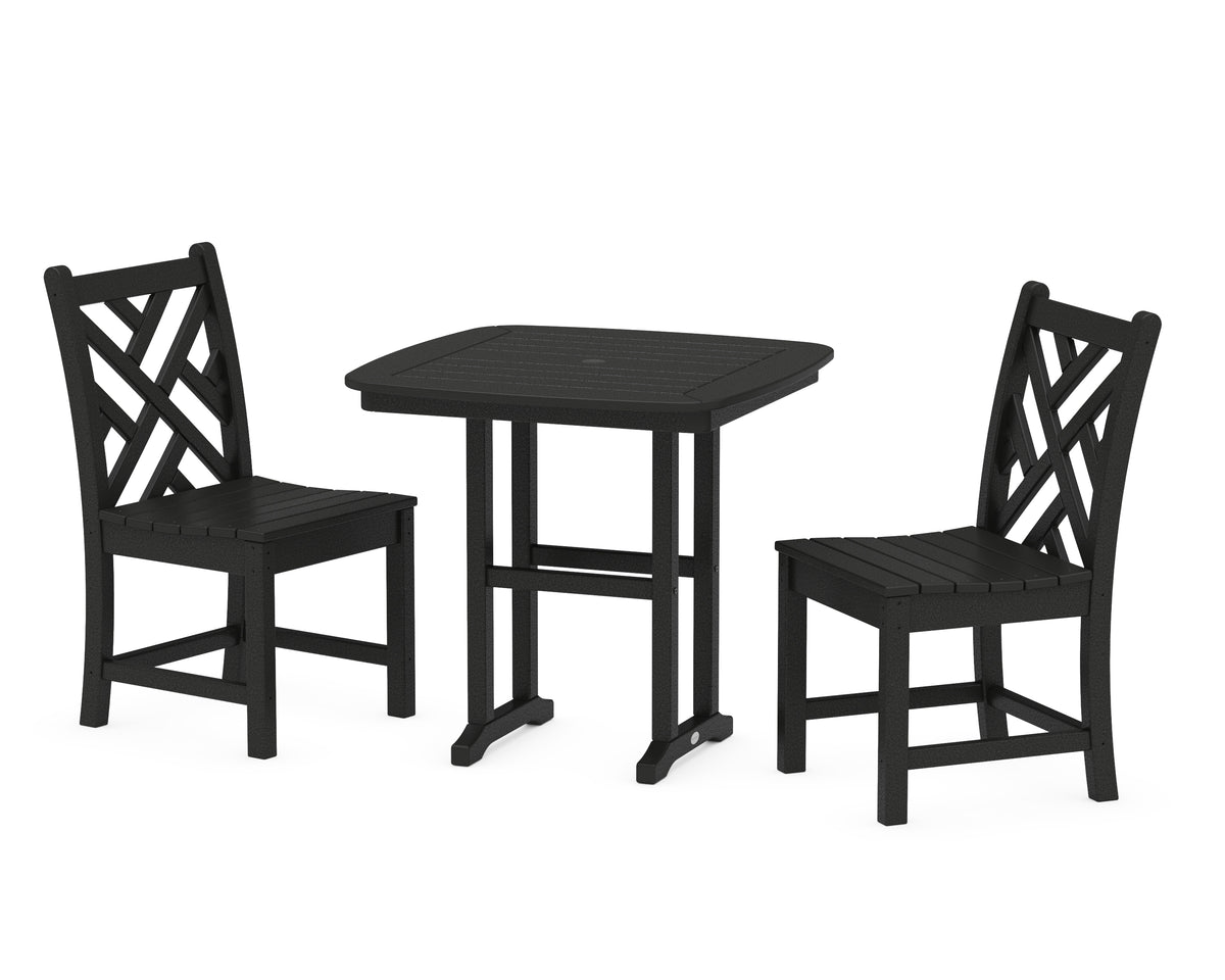 POLYWOOD Chippendale Side Chair 3-Piece Dining Set in Black