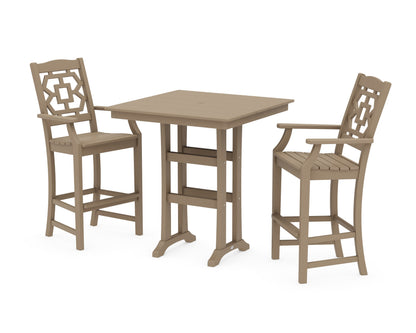 POLYWOOD Chinoiserie 3-Piece Farmhouse Bar Set with Trestle Legs in Vintage Sahara