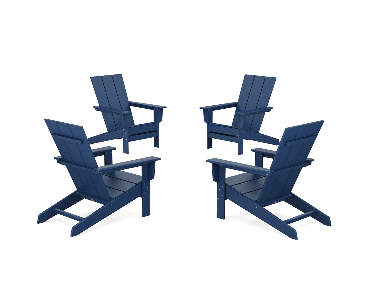 POLYWOOD 4-Piece Modern Studio Adirondack Chair Conversation Set in Navy