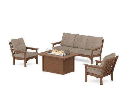POLYWOOD Vineyard Deep Seating Fire Pit Table Set