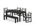 POLYWOOD EDGE Sling Arm Chair 6-Piece Parsons Dining Set with Bench in Black / Birch