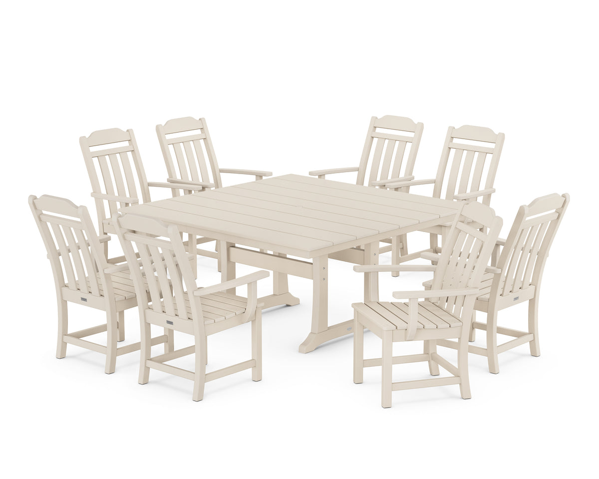 POLYWOOD Cottage 9-Piece Square Farmhouse Dining Set with Trestle Legs in Sand