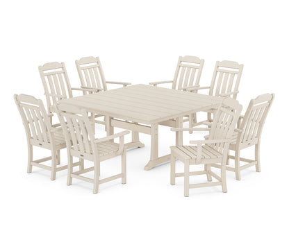 POLYWOOD Cottage 9-Piece Square Farmhouse Dining Set with Trestle Legs in Sand
