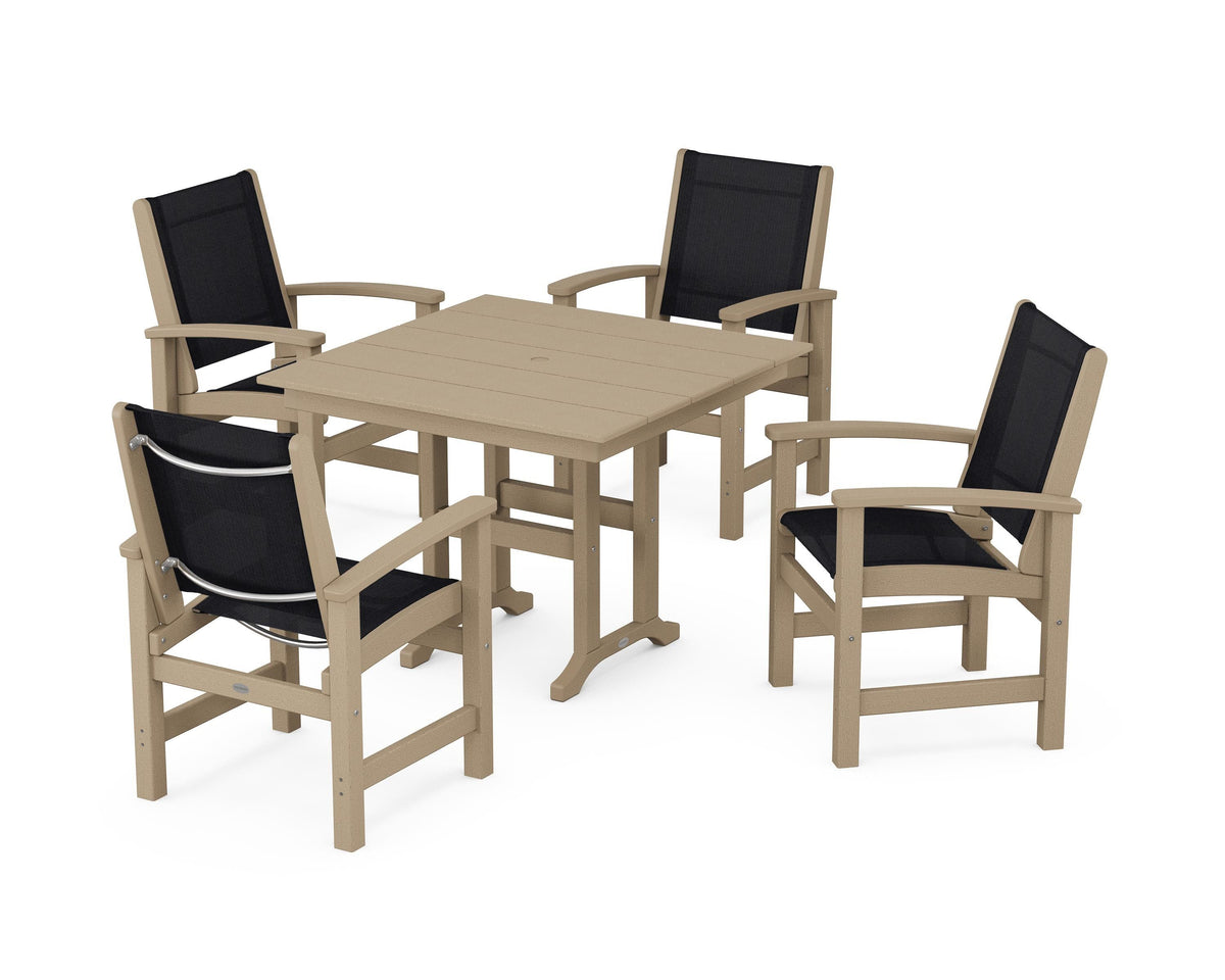 POLYWOOD Coastal 5-Piece Farmhouse Dining Set with Farmhouse 37" Dining Table in Vintage Sahara / Black