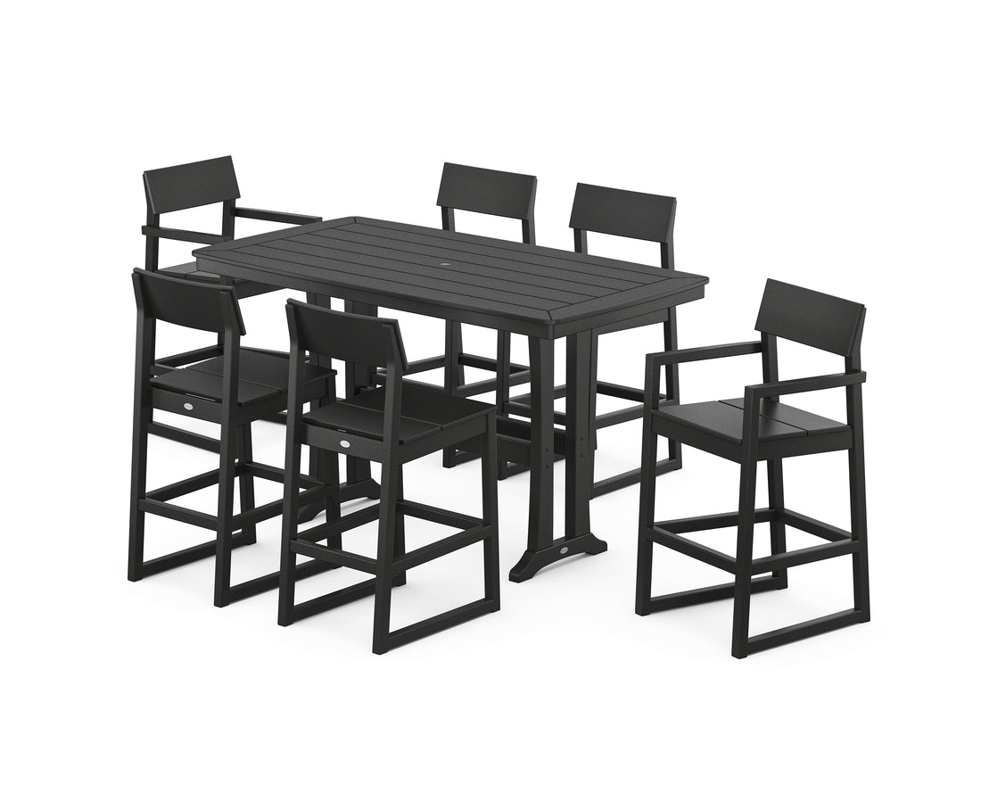 POLYWOOD EDGE 7-Piece Bar Set with Trestle Legs in Black