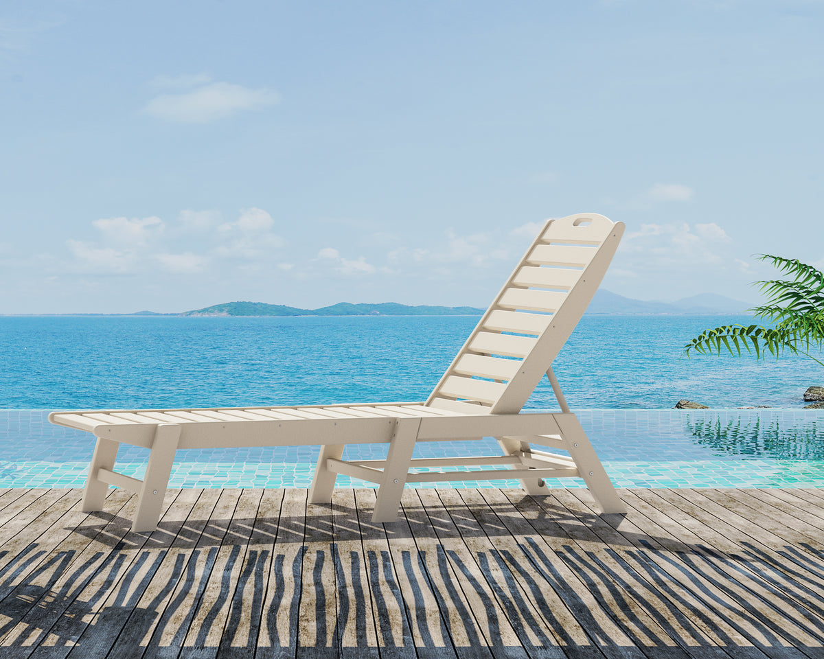 POLYWOOD Nautical Chaise in Sand styled outdoors