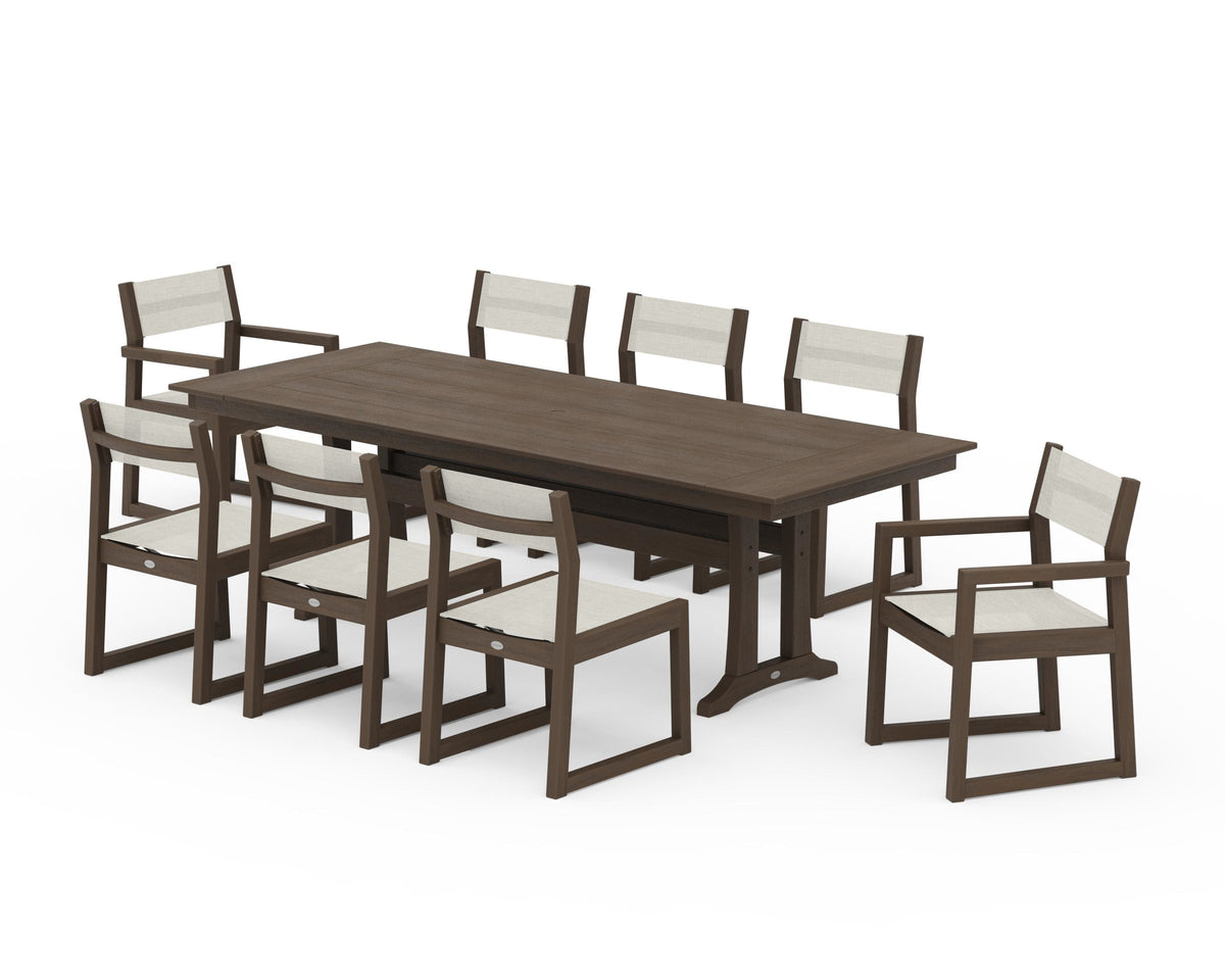 POLYWOOD EDGE Sling 9-Piece Farmhouse Trestle Dining Set in Kona / Parchment