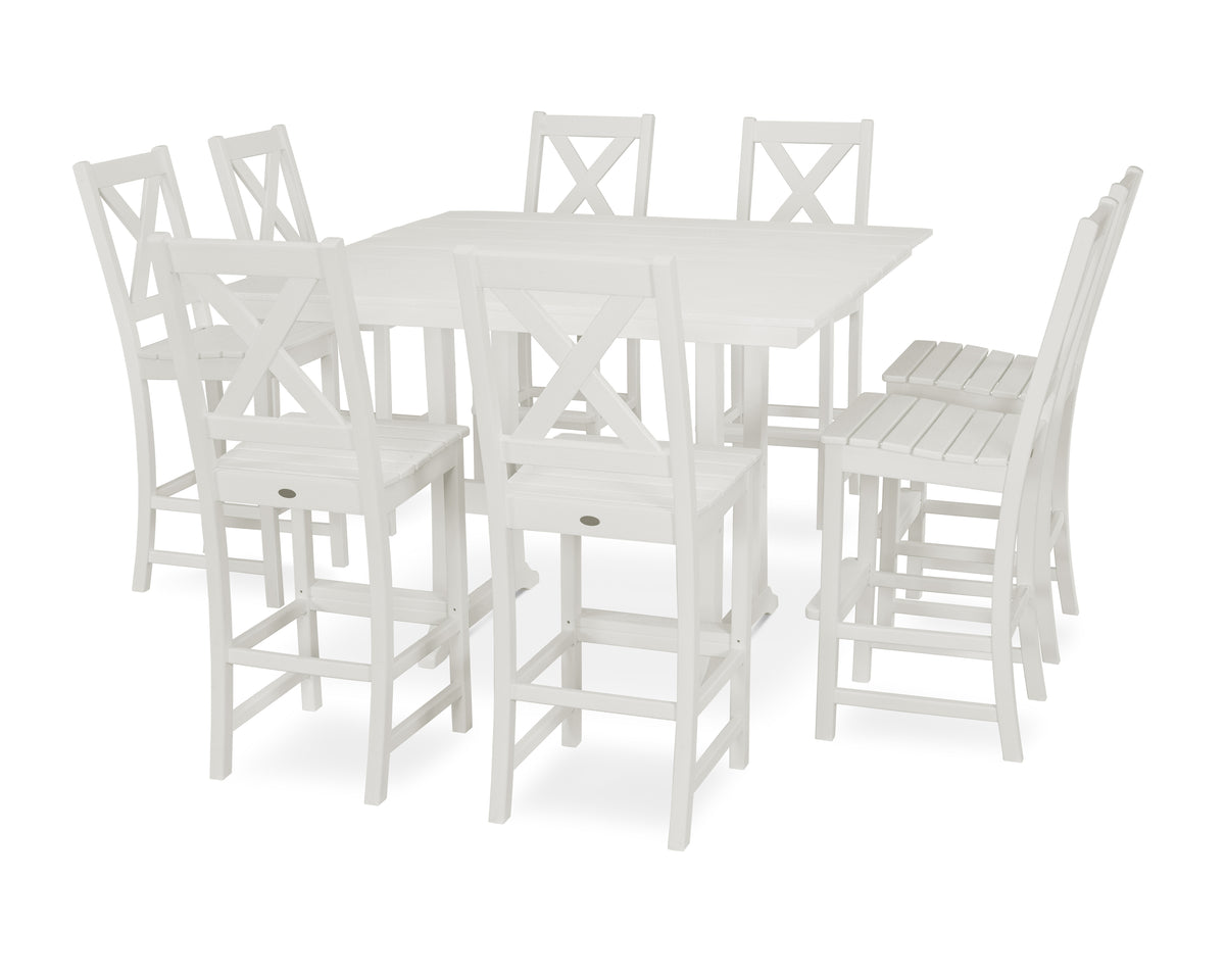 POLYWOOD Braxton 9-Piece Farmhouse Trestle Bar Set in White