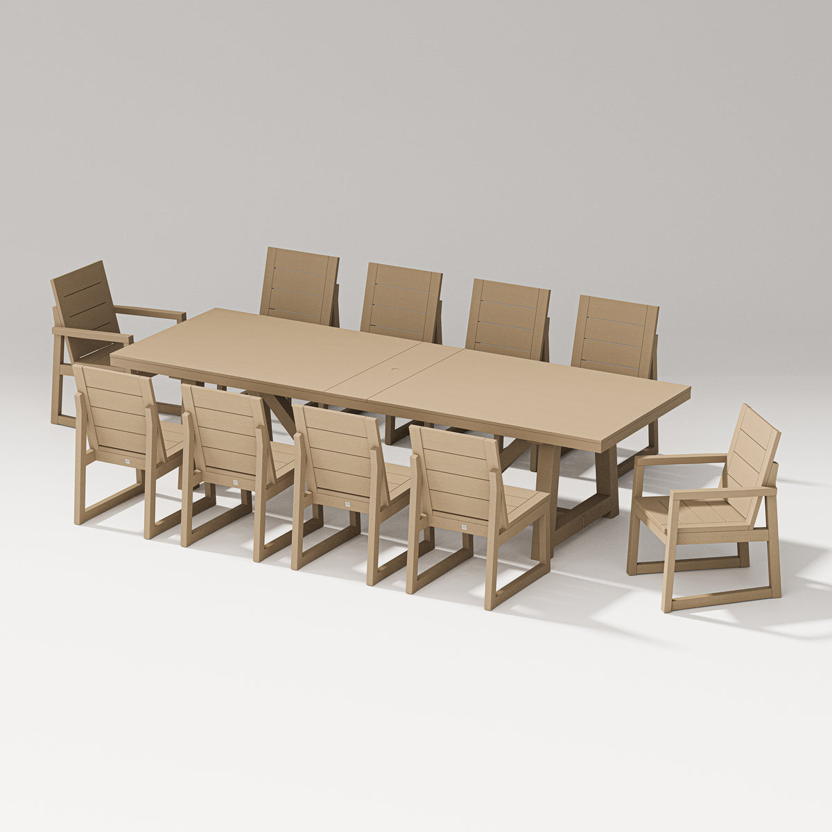 POLYWOOD PW Designer Series Elevate 11-Piece A-Frame Table Dining Set with PW Designer Series Elevate Dining Side Chair in Vintage Sahara