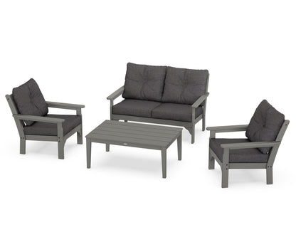POLYWOOD Vineyard 4-Piece Deep Seating Set with Two Chairs and Loveseat in Slate Grey / Ash Charcoal