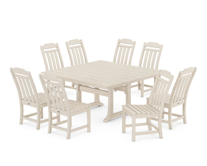 POLYWOOD Cottage 9-Piece Square Farmhouse Side Chair Dining Set with Trestle Legs in Sand