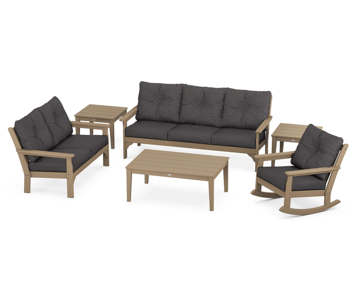 POLYWOOD Vineyard 6-Piece Deep Seating Set with Rocking Chair in Vintage Sahara / Ash Charcoal