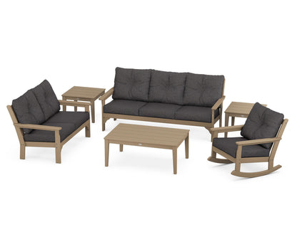 POLYWOOD Vineyard 6-Piece Deep Seating Set with Rocking Chair in Vintage Sahara / Ash Charcoal