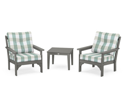POLYWOOD Vineyard 3-Piece Deep Seating Set in Slate Grey / Buffalo Plaid Glacier Spa