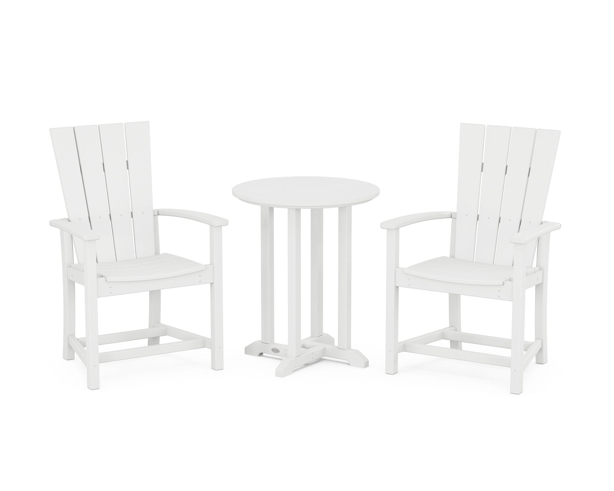 POLYWOOD Quattro 3-Piece Round Farmhouse Bistro Dining Set in White