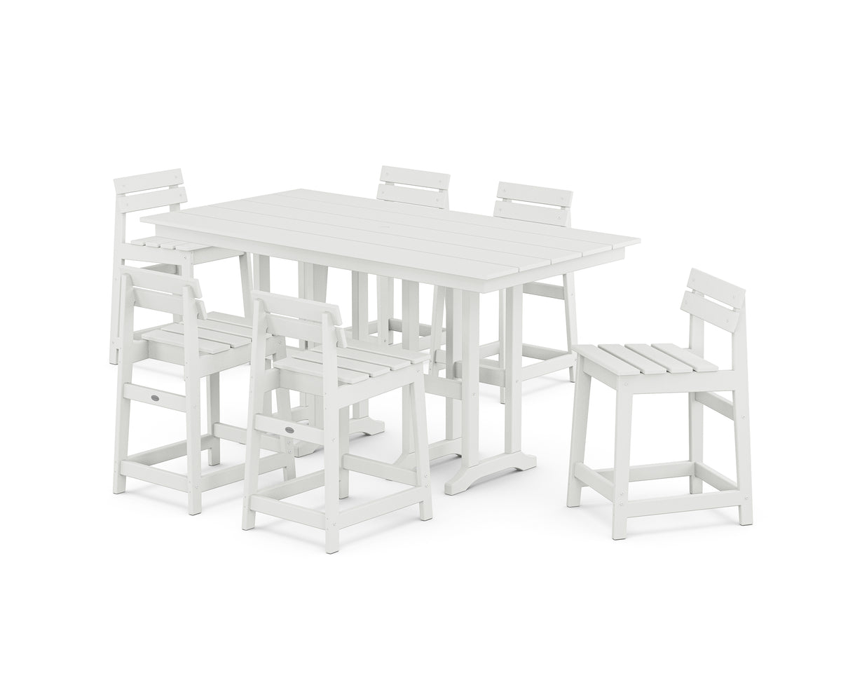 POLYWOOD Modern Studio Plaza Lowback Counter Chair 7-Piece Set in White