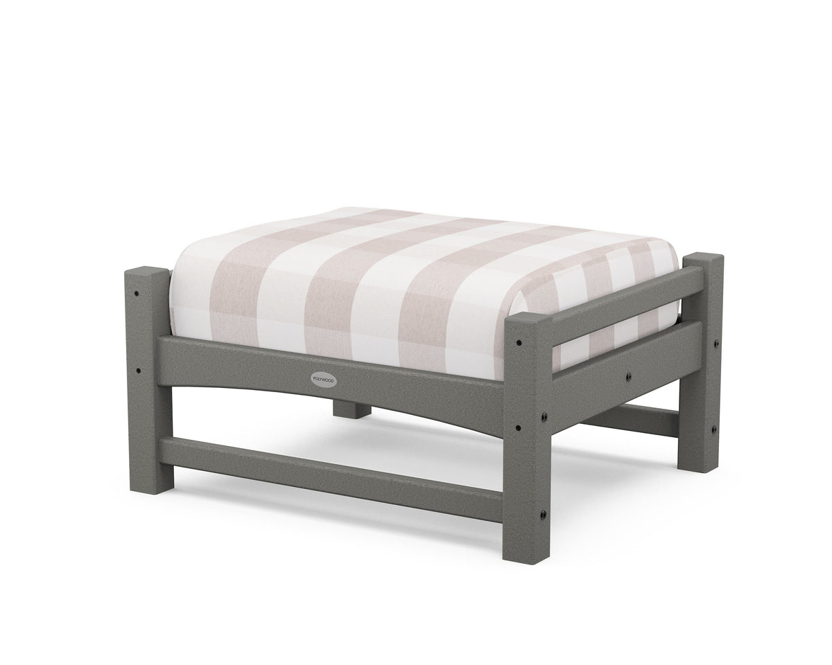 POLYWOOD Club Ottoman in Slate Grey / Buffalo Plaid Dune Burlap