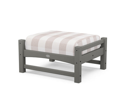 POLYWOOD Club Ottoman in Slate Grey / Buffalo Plaid Dune Burlap