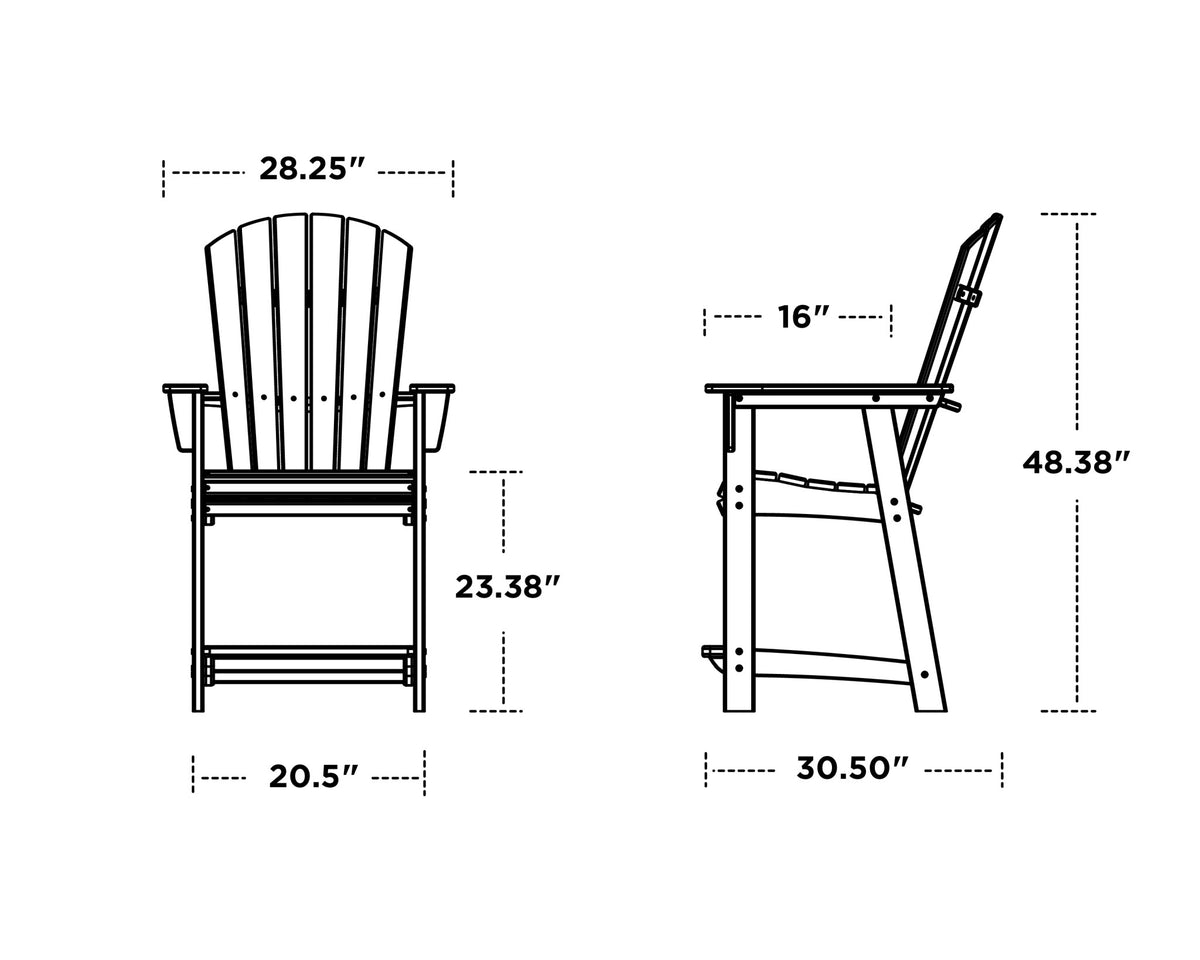 POLYWOOD Nautical Curveback Adirondack Counter Chair dimensions