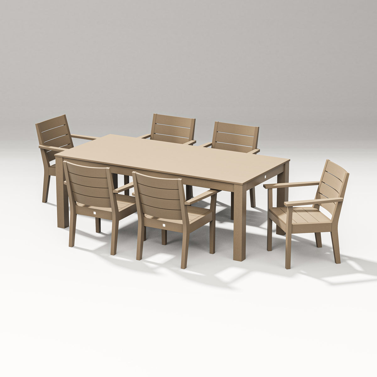 POLYWOOD Latitude 7-Piece Arm Chair Dining Set - 84" Table in Vintage Sahara