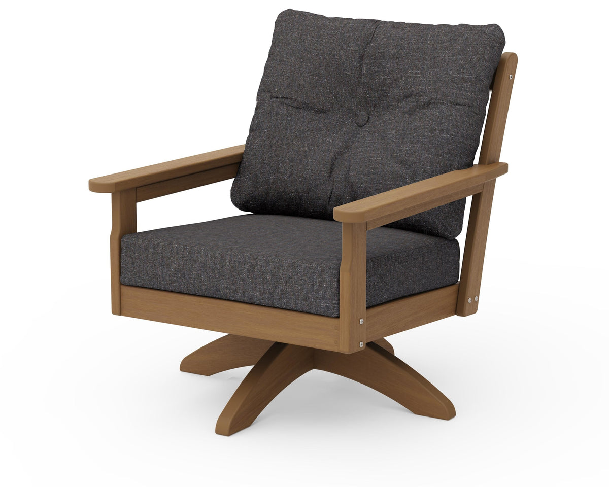 POLYWOOD Vineyard Deep Seating Swivel Chair in Natural / Ash Charcoal