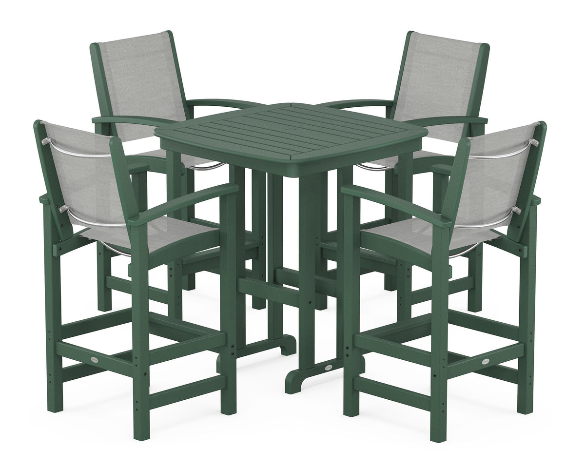 POLYWOOD Coastal 5-Piece Bar Set in Green / Metallic