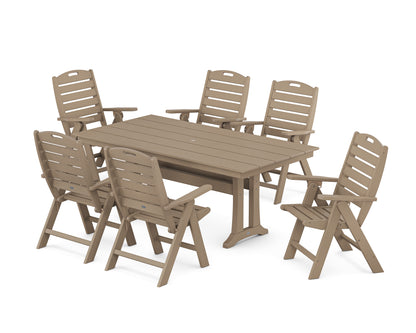 POLYWOOD Nautical Highback 7-Piece Farmhouse Dining Set with Trestle Legs in Vintage Sahara