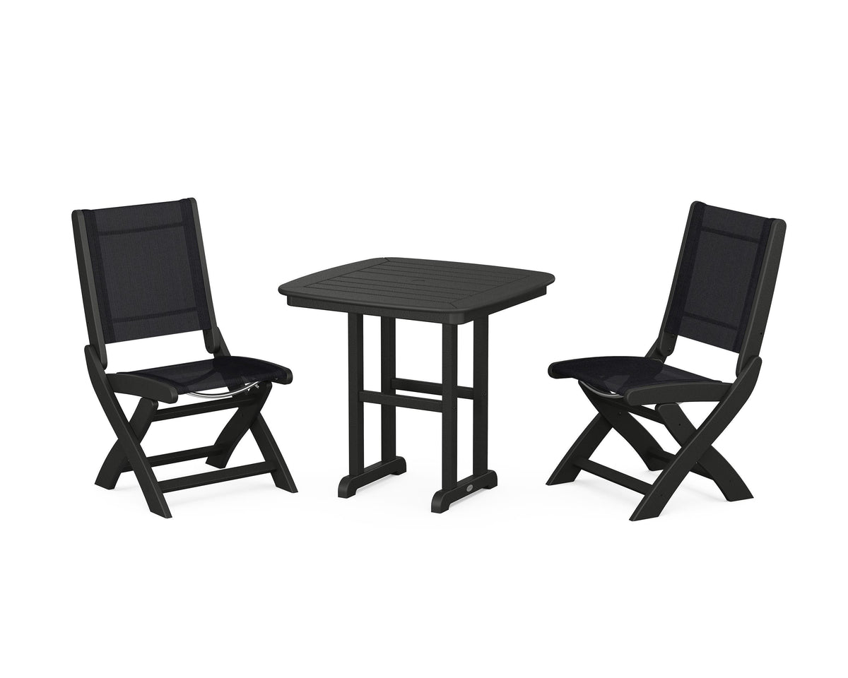 POLYWOOD Coastal Folding Side Chair 3-Piece Dining Set in Black / Black