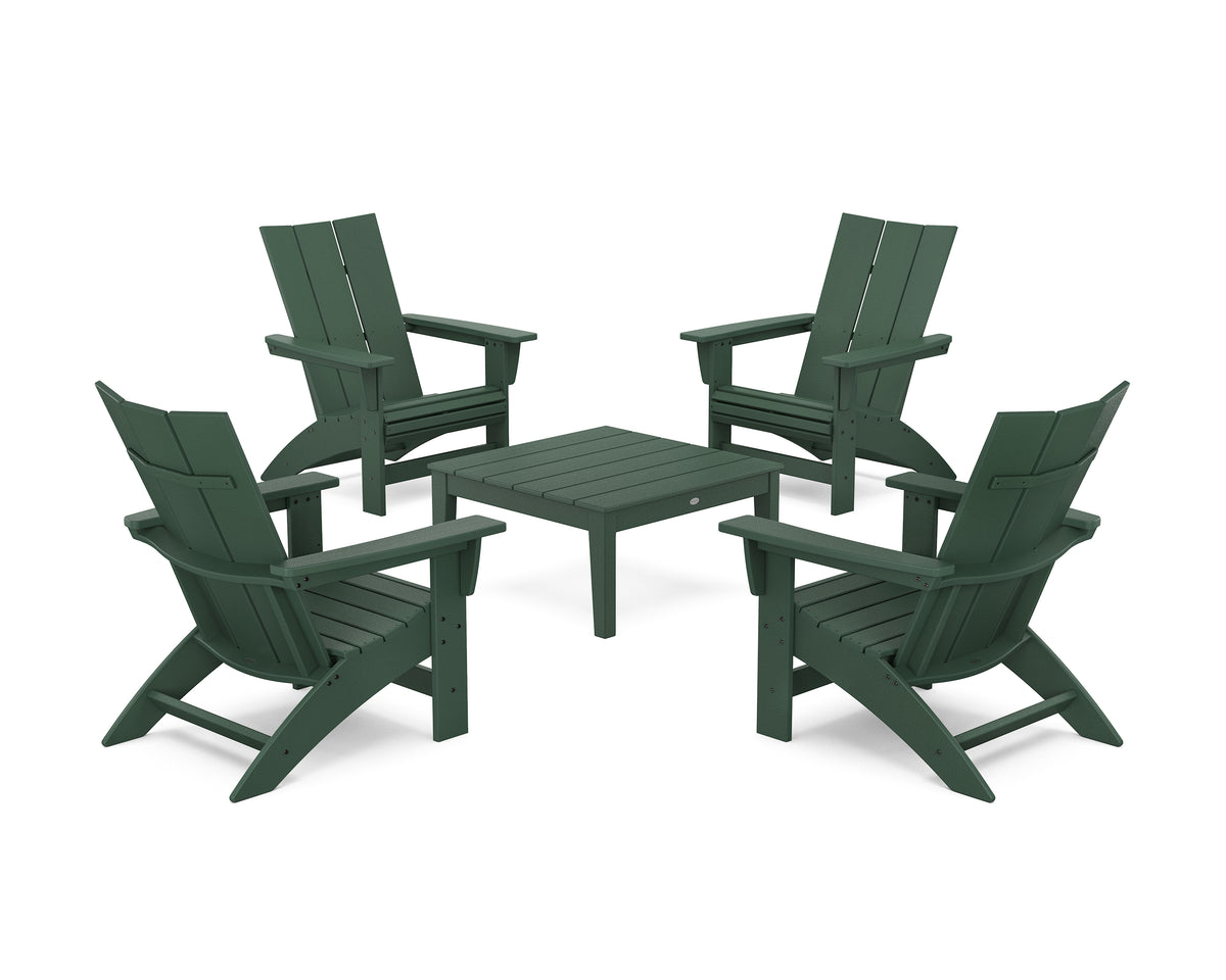 POLYWOOD 5-Piece Modern Grand Adirondack Chair Conversation Group in Green