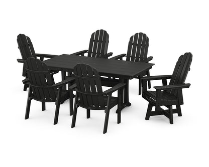 POLYWOOD Vineyard Curveback Adirondack Swivel Chair 7-Piece Farmhouse Dining Set with Trestle Legs in Black
