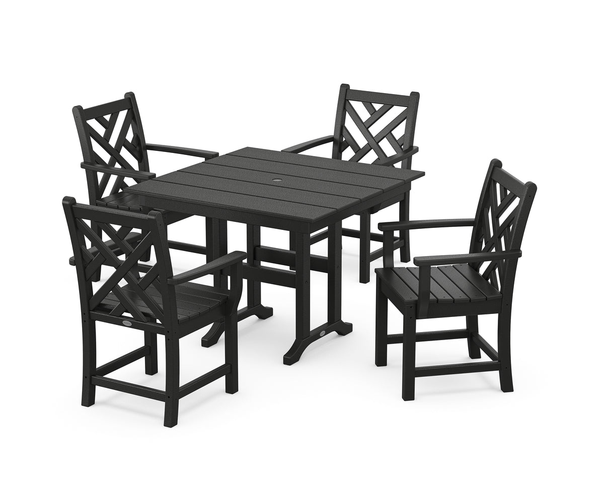 POLYWOOD Chippendale 5-Piece Farmhouse Dining Set in Black