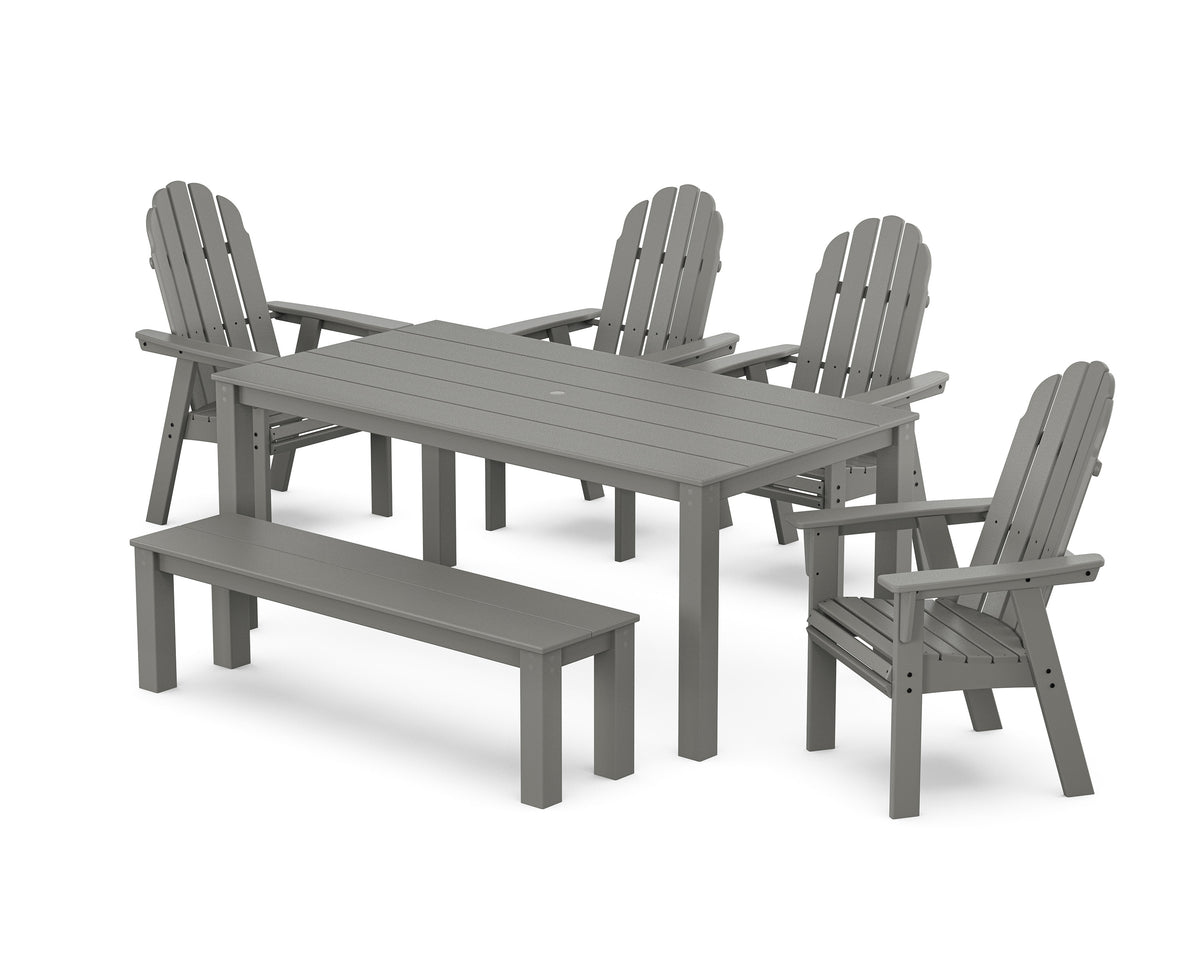 POLYWOOD Vineyard Curveback Adirondack 6-Piece Parsons Dining Set with Bench in Slate Grey