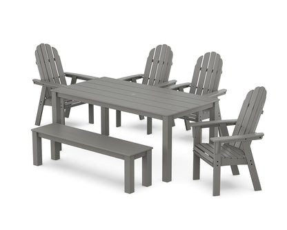POLYWOOD Vineyard Curveback Adirondack 6-Piece Parsons Dining Set with Bench in Slate Grey
