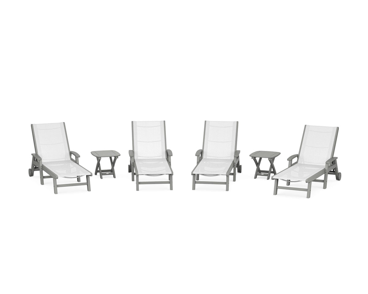POLYWOOD Coastal Chaise 6-Piece Set with Wheels in Slate Grey / White