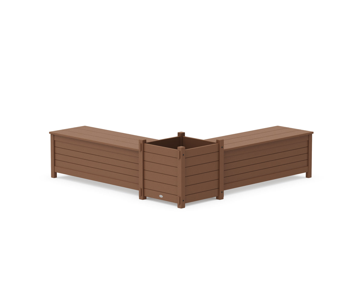 POLYWOOD 48" Nautical L-Shaped Planter Storage Bench Set - Large in Teak