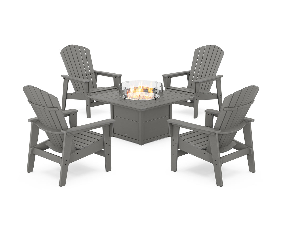 POLYWOOD 5-Piece Nautical Grand Upright Adirondack Conversation Set with Fire Pit Table in Slate Grey