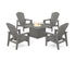 POLYWOOD 5-Piece Nautical Grand Upright Adirondack Conversation Set with Fire Pit Table in Slate Grey