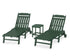 POLYWOOD Cottage 3-Piece Chaise Set with Wheels in Green