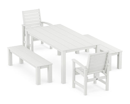 POLYWOOD Signature 5-Piece Parsons Dining Set with Benches in White
