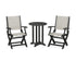 POLYWOOD Coastal Folding 3-Piece Round Bistro Dining Set in Black / Birch