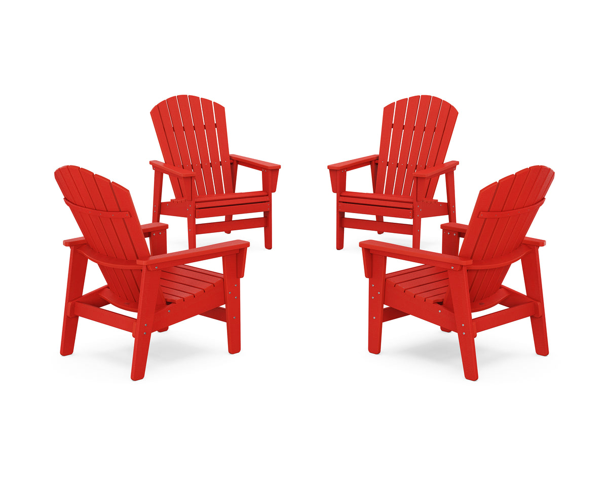 POLYWOOD 4-Piece Nautical Grand Upright Adirondack Chair Conversation Set in Sunset Red