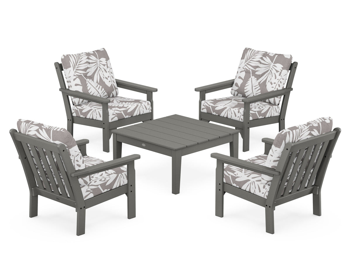 POLYWOOD Vineyard 5-Piece Deep Seating Conversation Set in Slate Grey / Leaf Grey Mist