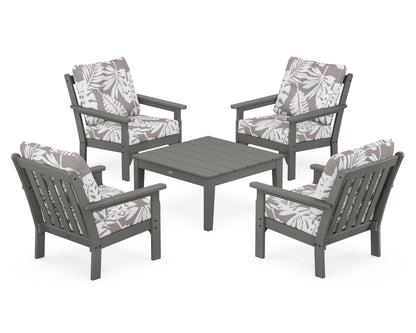 POLYWOOD Vineyard 5-Piece Deep Seating Conversation Set in Slate Grey / Leaf Grey Mist