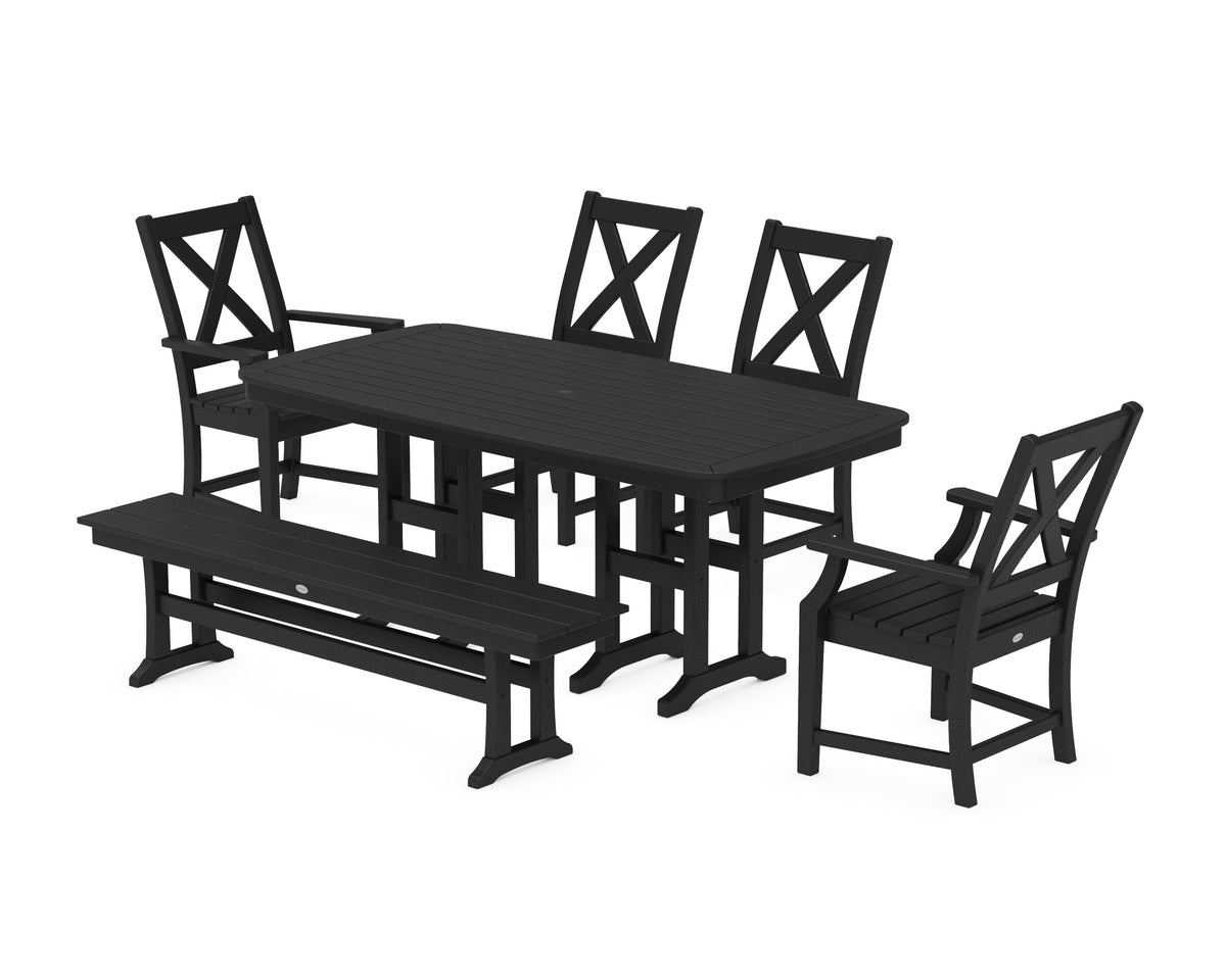 POLYWOOD Braxton 6-Piece Dining Set with Bench - 37" x 72" Table in Black