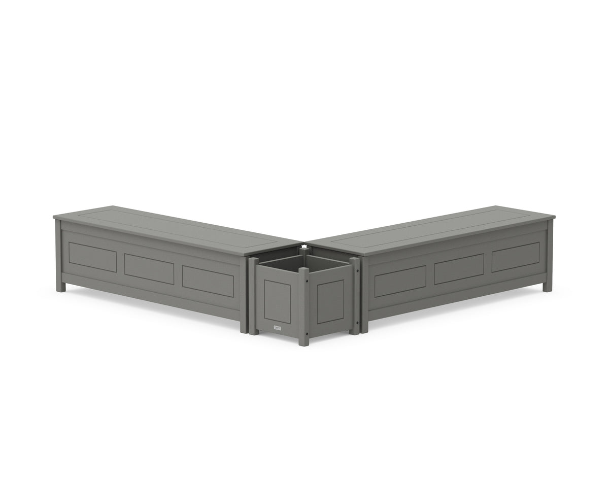 POLYWOOD 60" Country Living L-Shaped Planter Storage Bench Set in Slate Grey