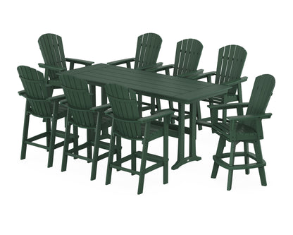 POLYWOOD Nautical Curveback Adirondack Swivel Chair 9-Piece Farmhouse Bar Set with Trestle Legs in Green