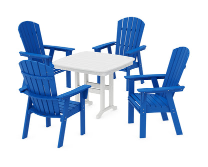 POLYWOOD Nautical Curveback Adirondack 5-Piece Dining Set - 37" Table in Pacific Blue / White