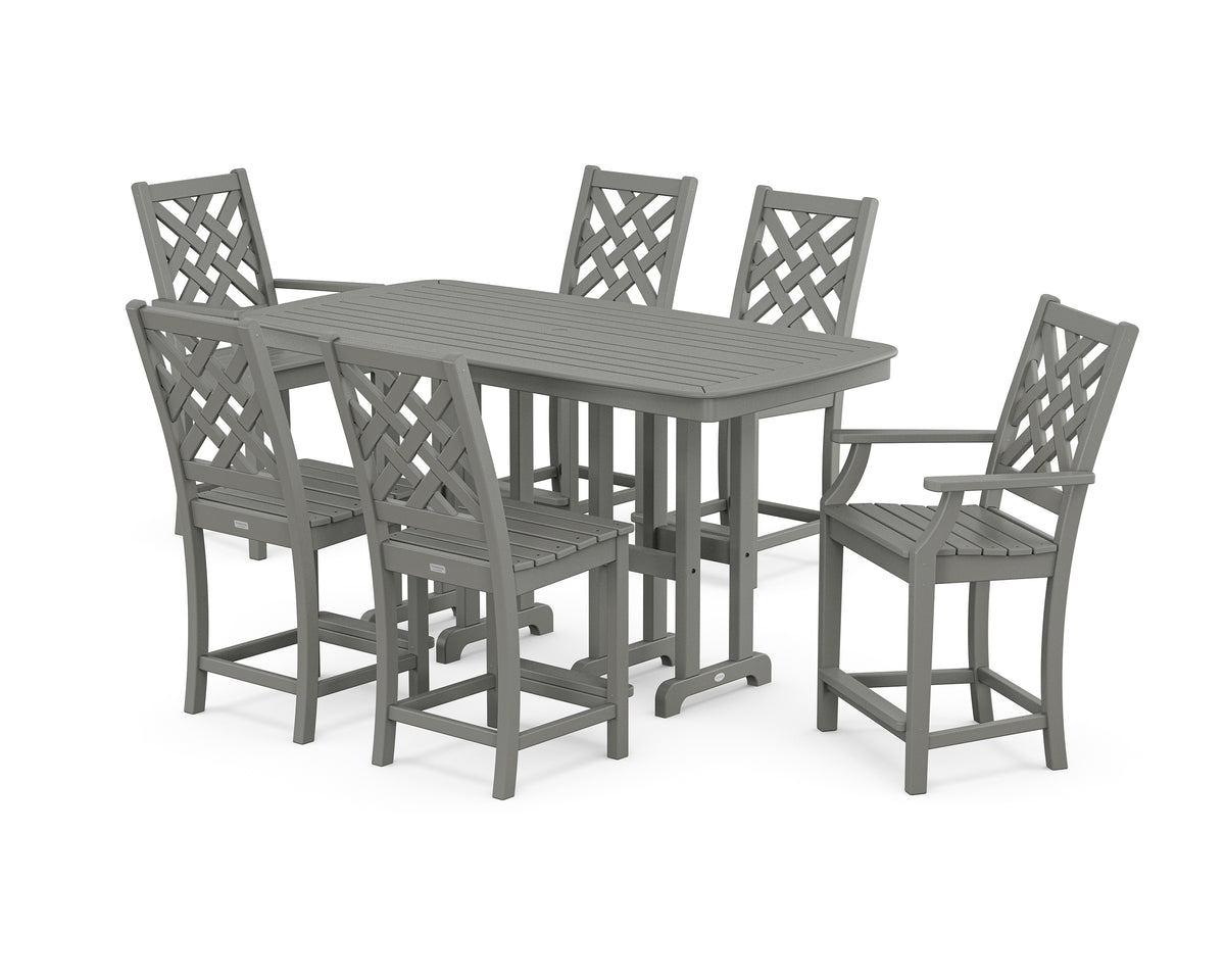 POLYWOOD Country Living Wovendale 7-Piece Counter Set in Slate Grey