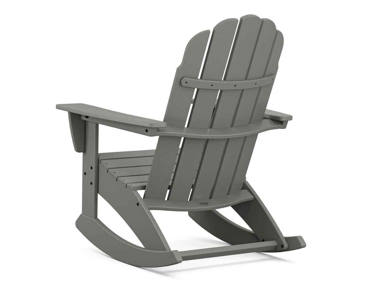Angled view of the POLYWOOD Vineyard Curveback Adirondack Rocking Chair in Slate Grey